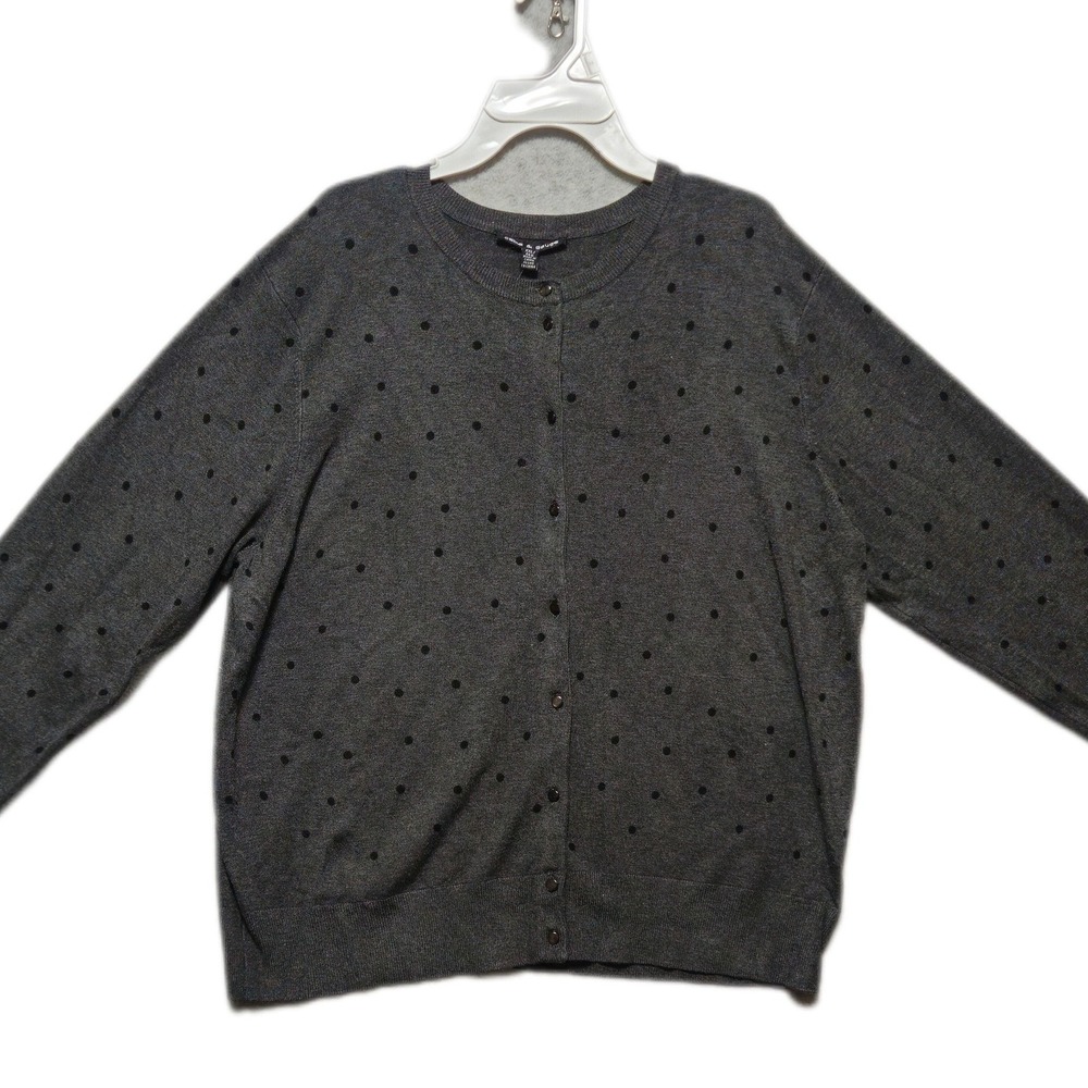Cable & Gauge Womens XXL Charcoal‎ Grey Polka Dot Button Front Cardigan Sweater